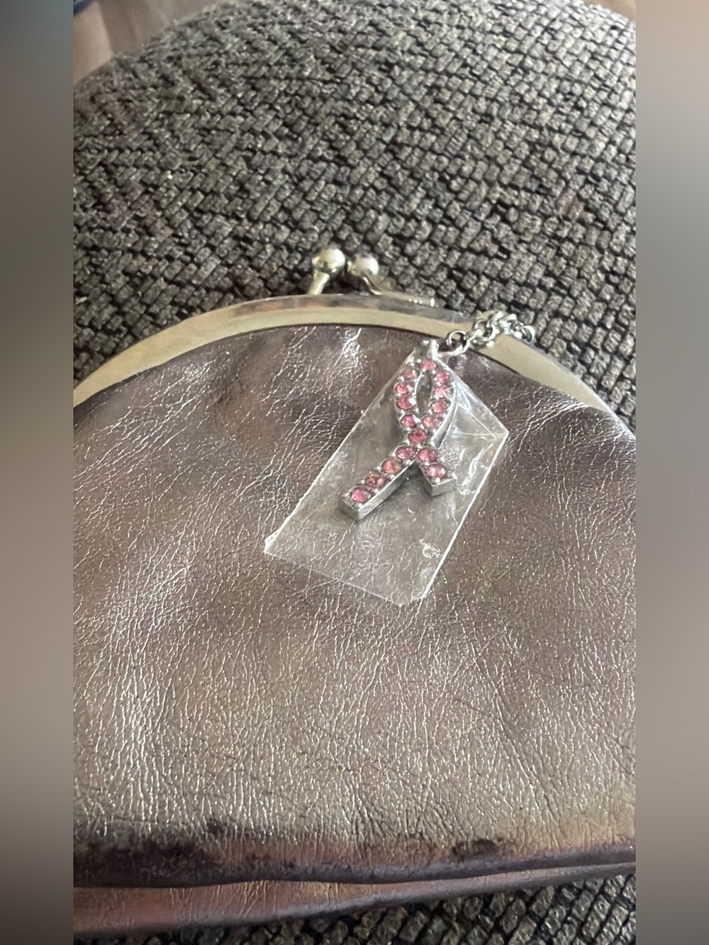 Pink Ribbon Accent Metallic Clutch Bag
